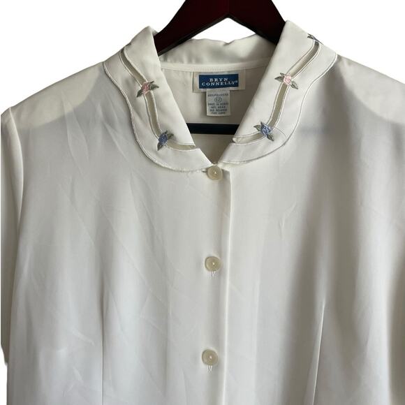 Vintage‎ Bryn Connelly Women Top 12 Ivory Embroider Collar Sheer Romantic Dainty - Picture 10 of 10